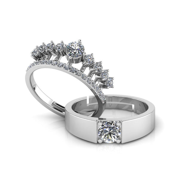 925 Sterling Silver Solitaire Elizabeth's Crown Special Ring for Couple's