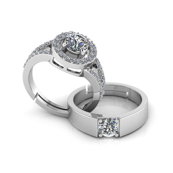 925 Sterling Silver Solitaire Bride Boom Facet Ring For Couple's Ring