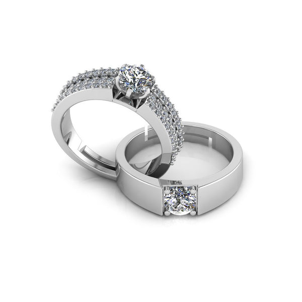 925 Sterling Silver Solitaire Triple Lair Solitaire Ring For Couple's