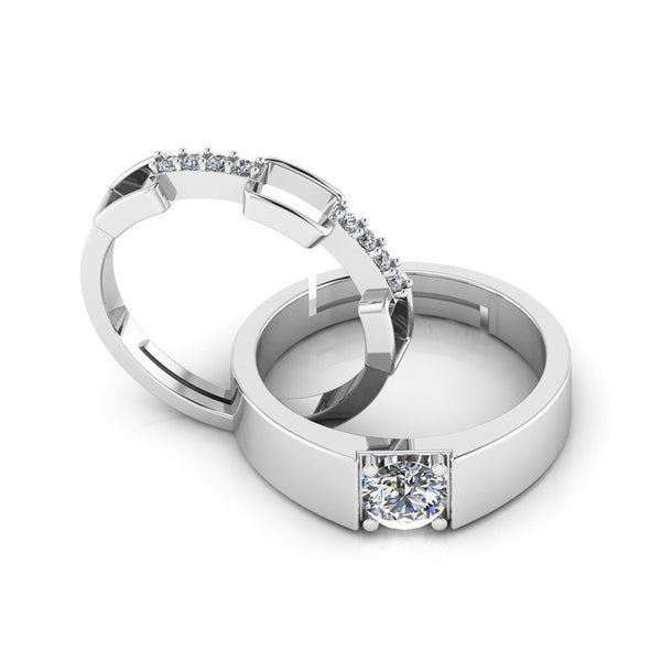 925 Sterling Silver Minimal Zircon Diamond Couple's Ring