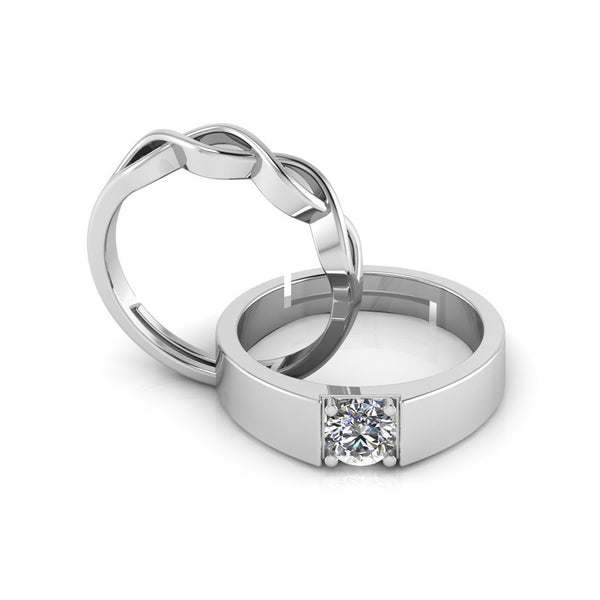 925 Sterling Silver Solitaire Twisted Special Ring For Couple's