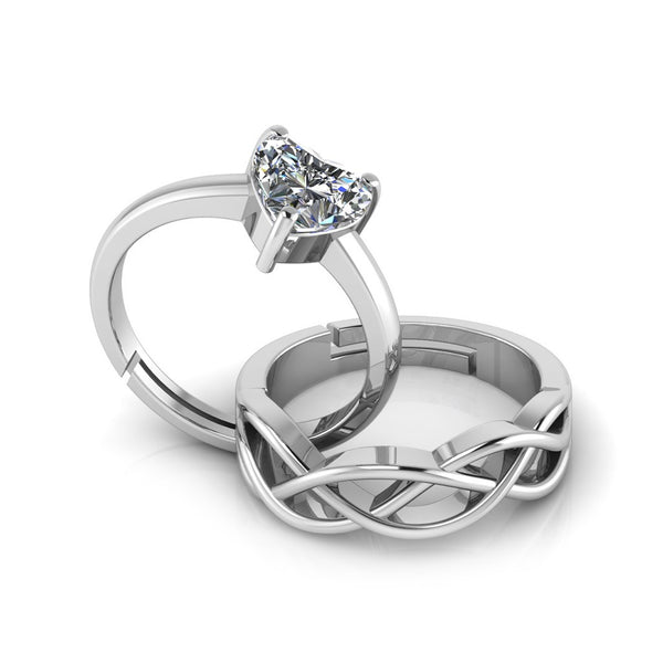 925 Sterling Silver Heart Shape Single Diamond and Celtic Knot Ring for Couple's