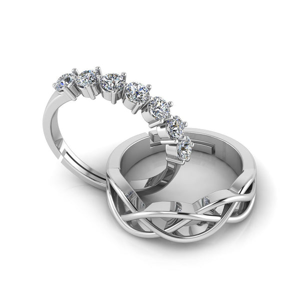 925 Sterling Silver Diamond Studded Minimal and Celtic Knot Couple's Ring