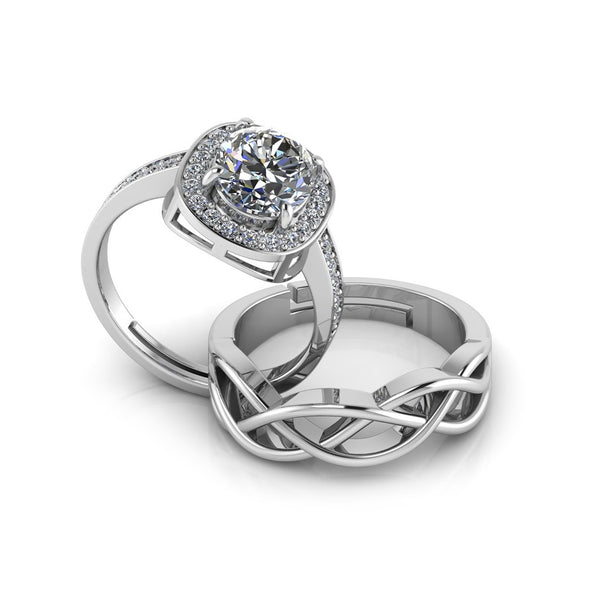 925 Sterling Silver Solitaire Queens and Celtic Knot Couple's Ring