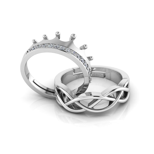 925 Sterling Silver Zircon Embellished Crown and  Celtic Knot Ring For Couple's