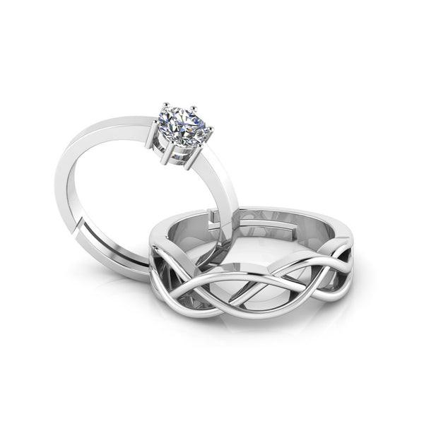925 Sterling Silver Solitaire and Celtic Knot Couple's Ring