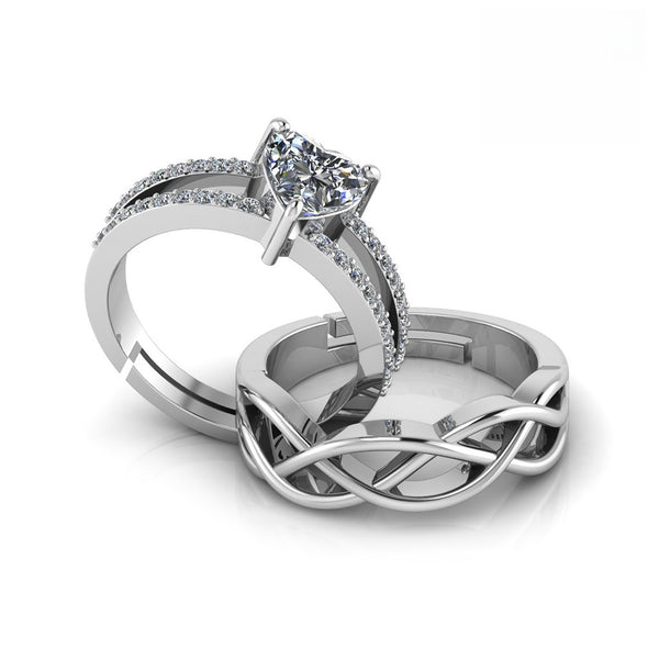 925 Sterling Silver Heart Shape Royal and Celtic Knot Couple's Ring