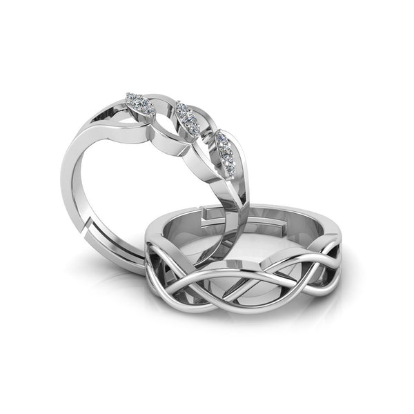 925 Crystal Sterling Silver Designer Zircon Diamond and Celtic Knot Special Couple's Ring