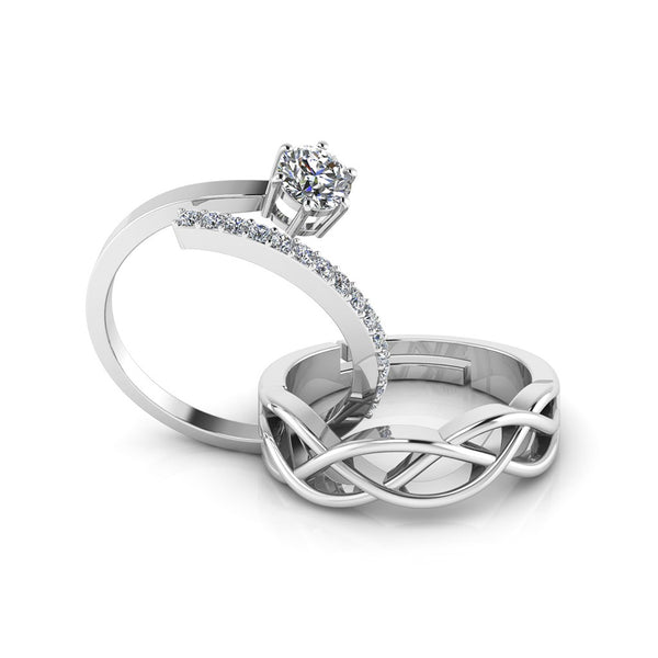 925 Sterling Silver Cubic Zircon Solitaire and Celtic Knot Couple's Ring