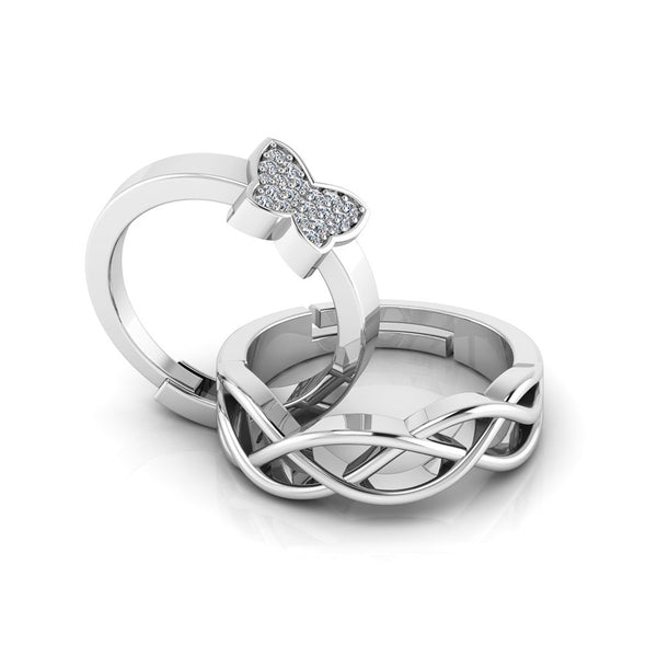 925 Sterling Silver Diamond Studded Free size Butterfly and Celtic Knot Couple's Ring