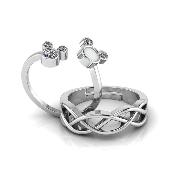 925 Sterling Silver Cute Mickey Enamel and Celtic Knot Couple's Ring