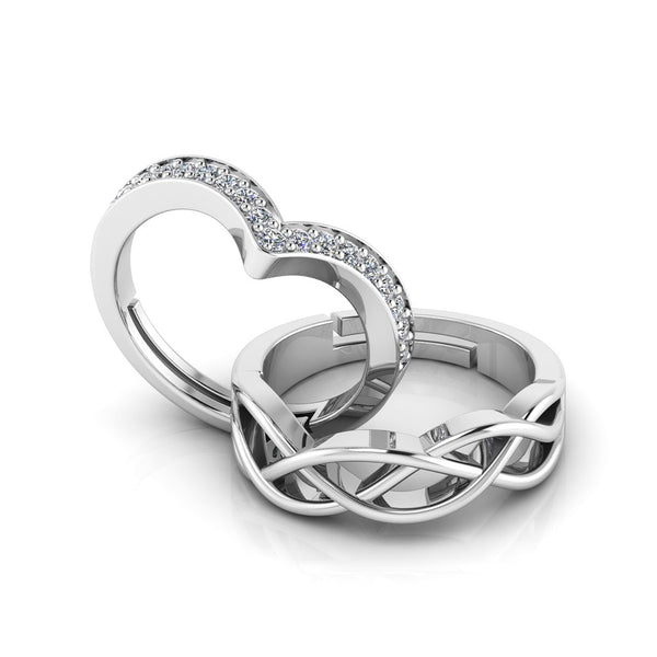 925 Pure Starling Silver Wave V Ladies Special and Celtic Knot Couple's Ring