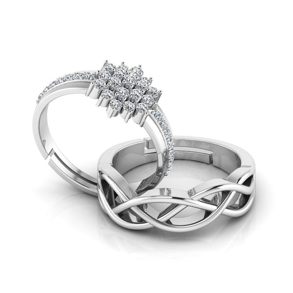 925 Pure Starling Silver Pretty Posy Cocktail and Celtic Knot Couple's Ring