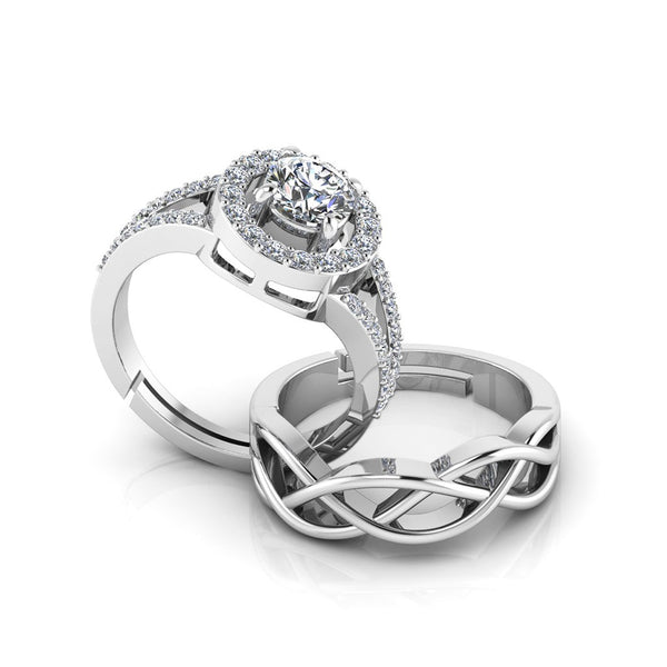 925 Pure Starling Silver Bride Boom Facet and Celtic Knot Special Couple's Ring