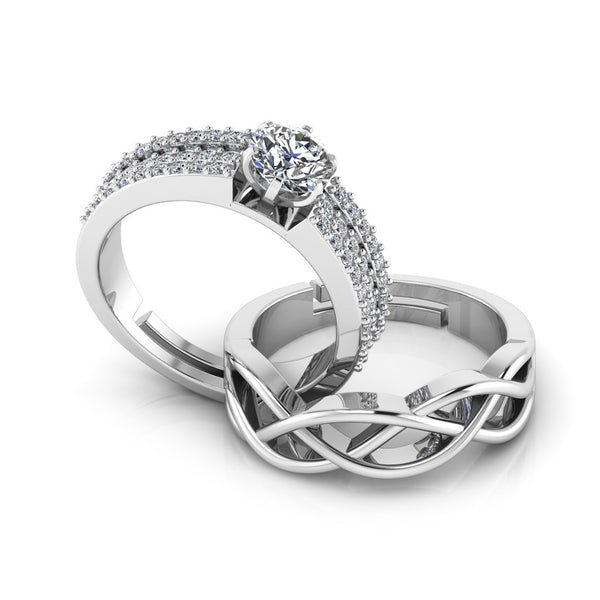 925 Pure Starling Silver Triple Lair Solitaire and Celtic Knot Couple's Ring
