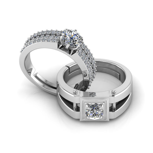 925 Pure Sterling Silver Triple Lair Solitaire and Stardom Special Couple's Ring