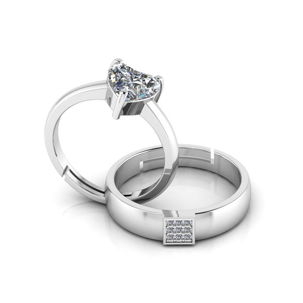 925 Pure Starling Silver Heart Shape Single Diamond and  Classy Status Special Couple's Ring