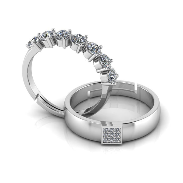 925 Pure Starling Silver Diamond Studded Minimal and Classy Status Special Couple's Ring