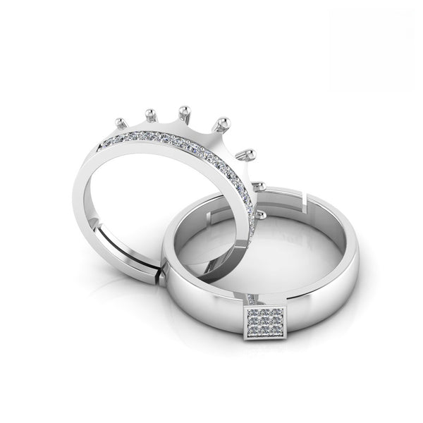 925 Pure Starling Silver Zircon Embellished Crown and Classy Status Special Couple's Ring