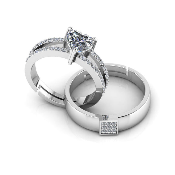925 Sterling Silver Heart Shape Royal Couple's Ring