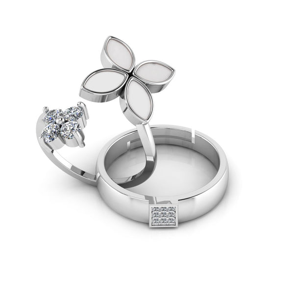 925 Pure Starling Silver  Cubic Zircon Enamel and Classy Status Special Couple's Ring