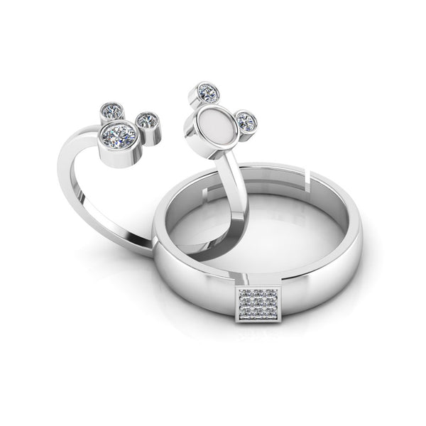925 Sterling Silver Cute Mickey Enamel and Classy Status Special Couple's Ring