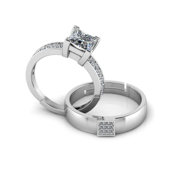 925 Pure Sterling Silver Princess Diamond Cut Classy Status Ring For Couple's