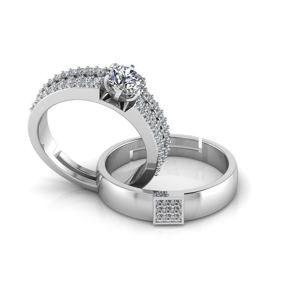 925 Pure Starling Silver Triple Lair Solitaire Classy Status Special Couple's Ring