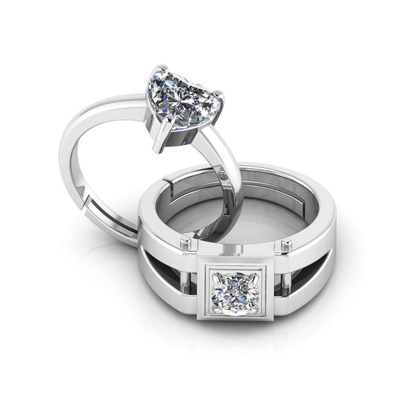925 Pure Silver Stardom Heart Shape Single Diamond Couple Ring