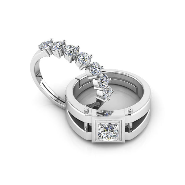 925 Pure Sterling Silver Diamond Studded Minimal and  Stardom Mens Couple's Ring