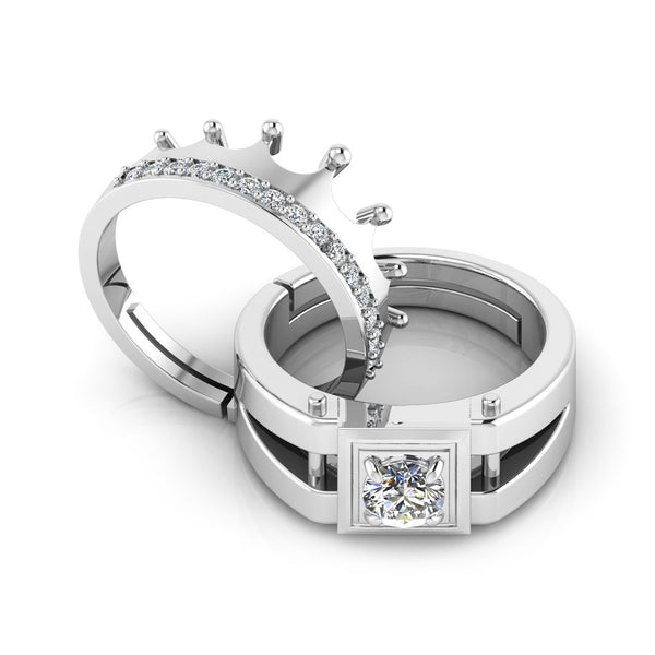 925 Pure Sterling Silver Zircon Embellished Crown and Stardom Mens Couple's Ring