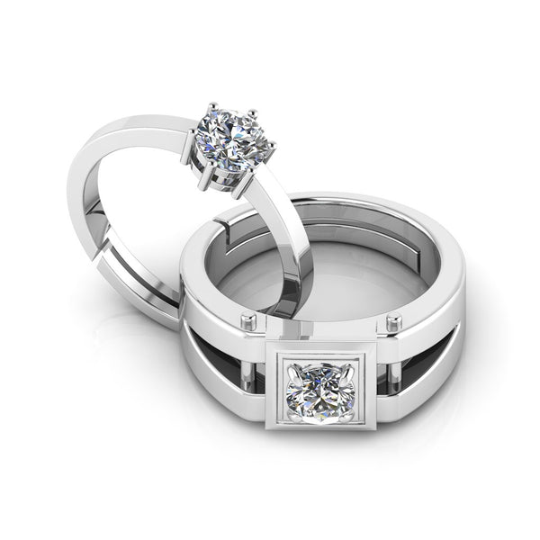 925 Pure Sterling Silver Solitaire and Stardom Mens Couple's Ring