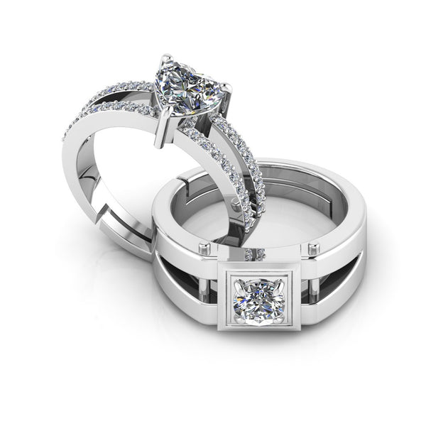 925 Pure Sterling Silver Heart Shape Royal and Stardom Mens Couple's Ring