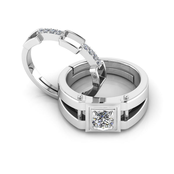 925 Pure Silver Minimal Zircon Diamond Stardom Couple's Ring