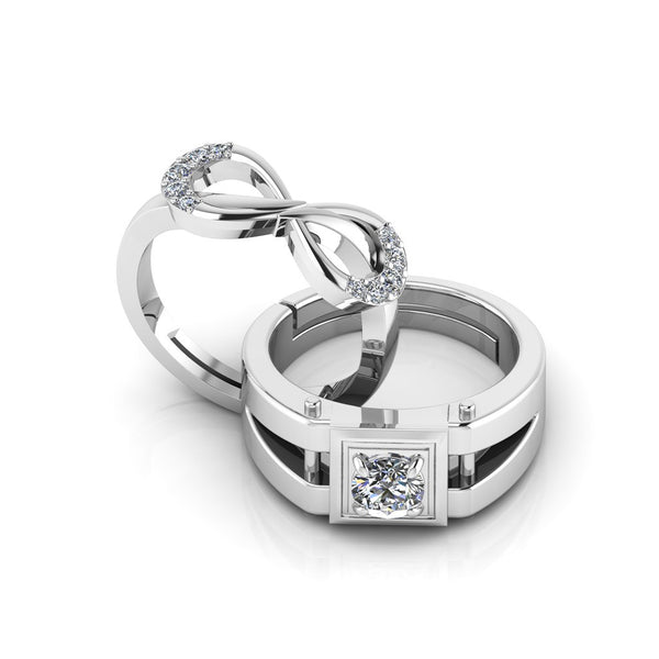 925 Pure Sterling Silver Zircon Infinity and Stardom Mens Couple's Ring