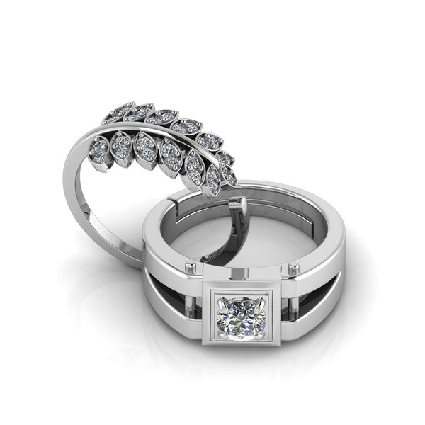 925 Pure Sterling Silver Leaf Shape Zircon Studded and Stardom Mens Couple's Ring