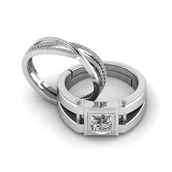 925 Pure Sterling Silver Zircon Studded Three Line Free Size and Stardom Mens Couple's Ring