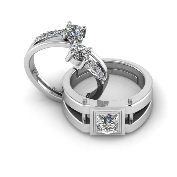 925 Pure Sterling Silver Cubic Zircon Freesize and Stardom Mens  Couple's Ring