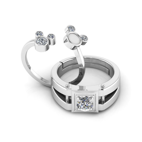 925 Pure Sterling Silver Cute Mickey Enamel and Stardom Mens Couple's Ring