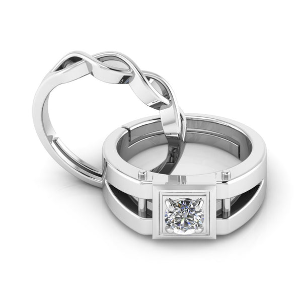 925 Pure Sterling Silver Twisted Plus Stardom Special Couple's Ring