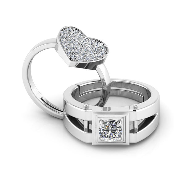 925 Pure Sterling Silver Trendor Heart Decor and Stardom Special Couple's Ring