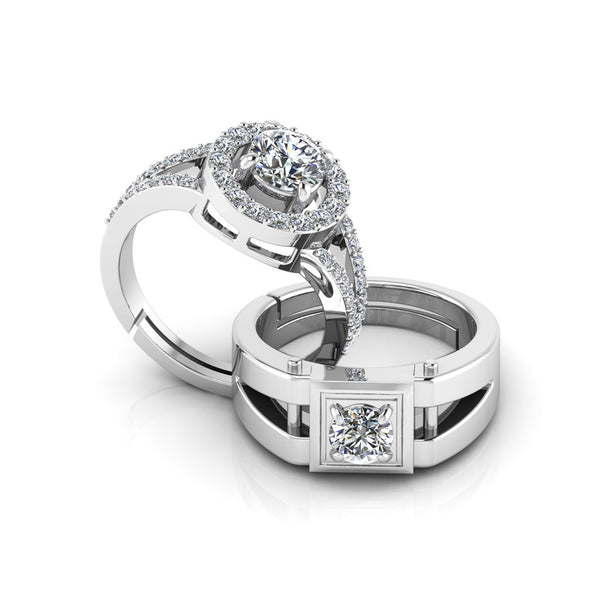 925 Pure Sterling Silver Bride Boom Facet and Stardom Special Couple's Ring