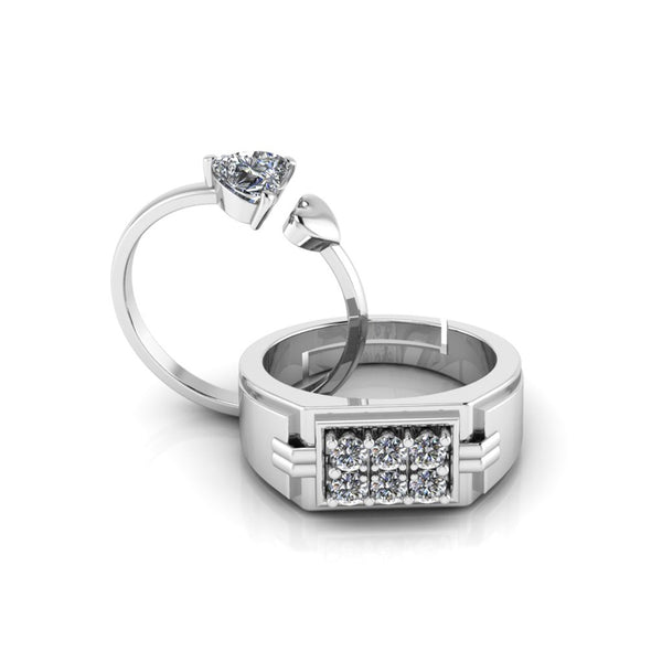 Pure 925 Silver double Heart Hip Hop Couple's Ring