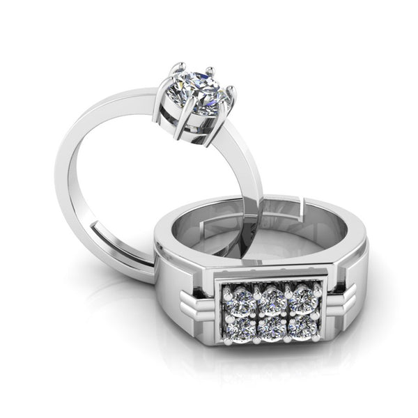 Pure 925 Silver Hip Hop Solitaire Couples Ring