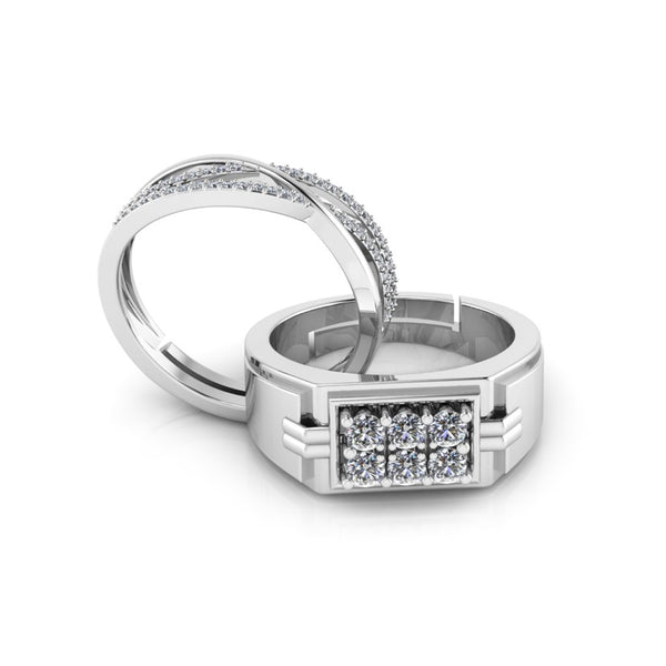 Pure 925 Silver Hip Hop Zircon three line Special ring for couple's