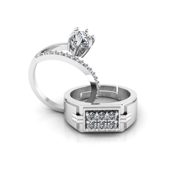 Pure 925 Silver Cubic Zirconia Hip Hop Special Couples Ring