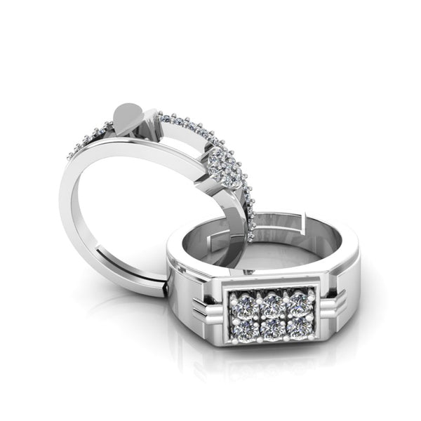 Pure 925 Silver Hip Hop Zircon Heart Ring for Couple's