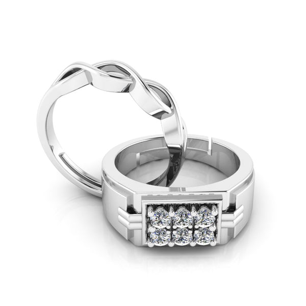 Pure 925 Silver Twisted Hip Hop Special Couple' s Ring