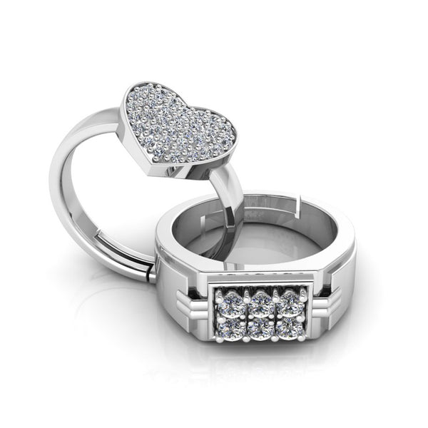 Pure 925 Silver Heart Decor Hip Hop Ring For Couple's