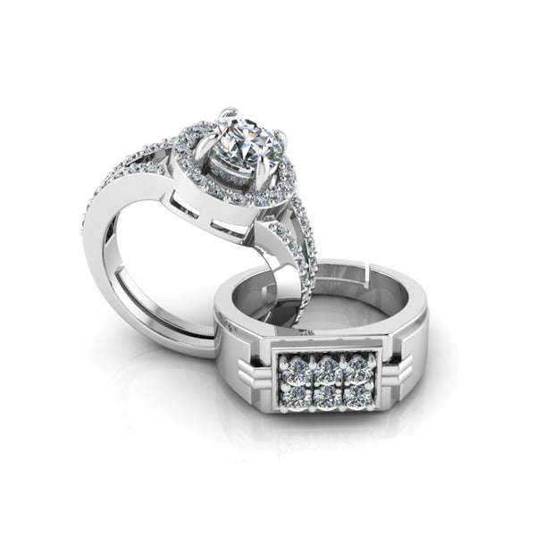 Pure 925 Silver Hip Hop Bride Boom Facet Special Couples Rings